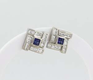 Sterling Silver Blue & White Cubic Zirconia Stud Earrings 3/4"inch